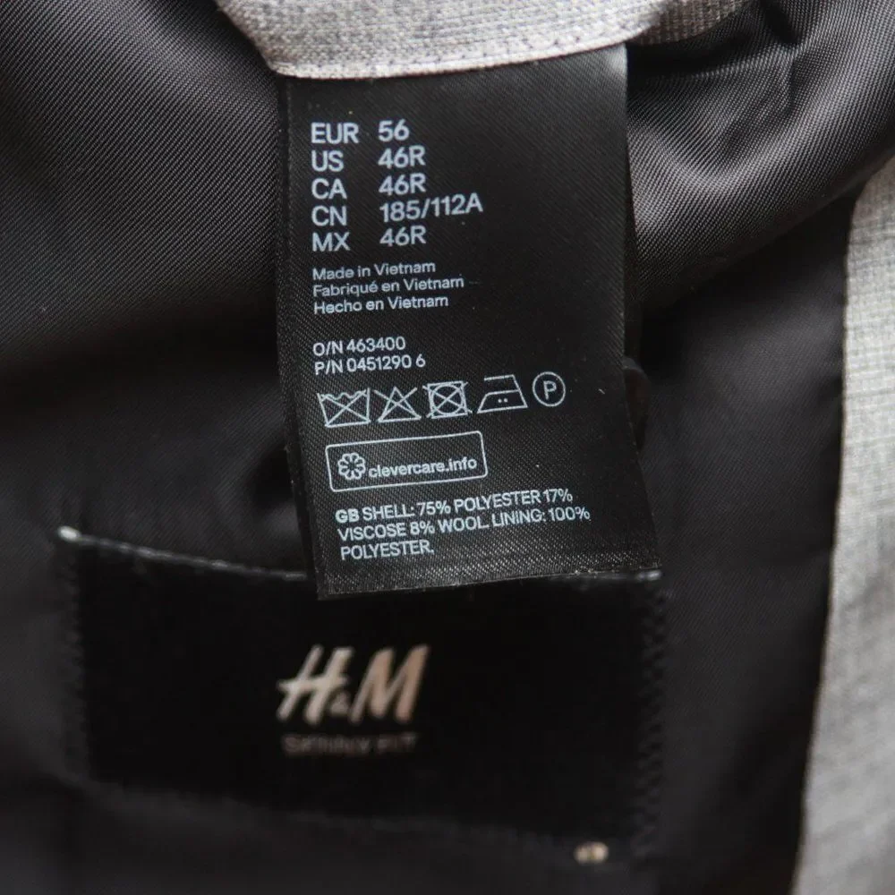 H&M Mens Skinny-Fit Blazer Sport Coat 46R 2-Bttn‎ Casual Jacket E081290